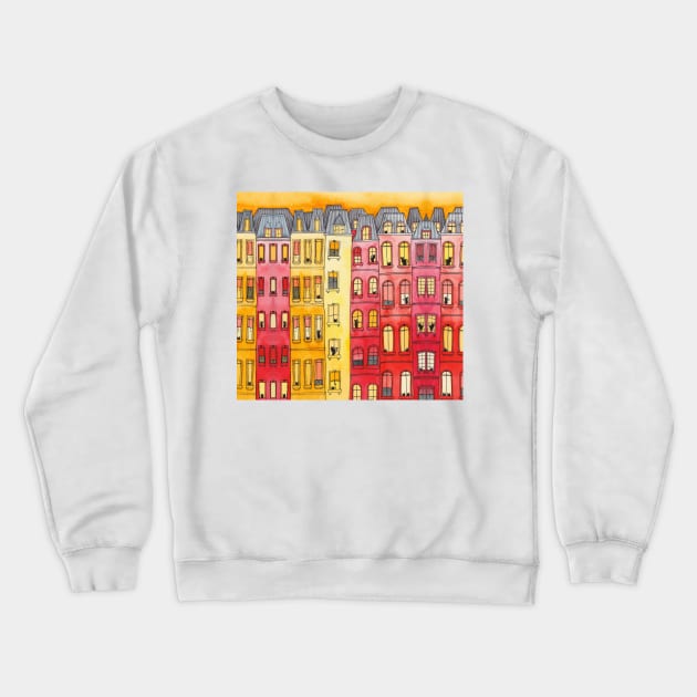 The Cats Sunset Townhouses Crewneck Sweatshirt by KilkennyCat Art